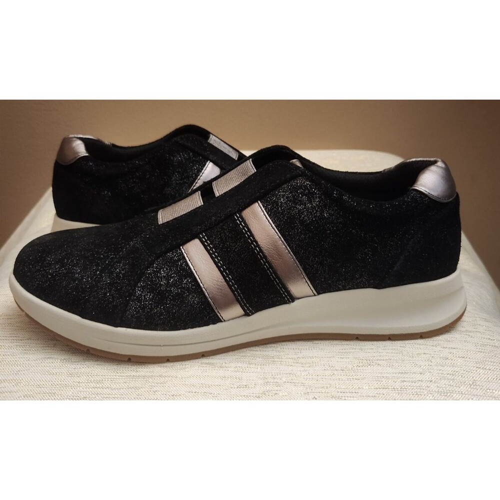 Revere Bruges Sneakers Midnight Slip On Size 12 Black Shimmer Suede Leather - Picture 2 of 7